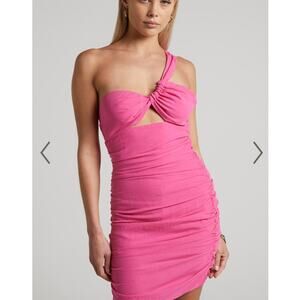 NEW Show Po Mayson Rouched One Shoulder Body Con Mini Dress Size 6 Pink